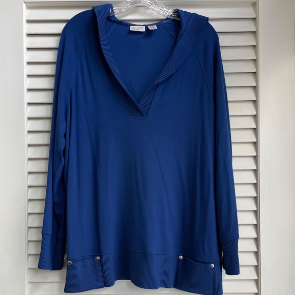 Chicos Zynergy Royal Blue Charlie Hooded Pullover, Size 2 - Picture 1 of 8